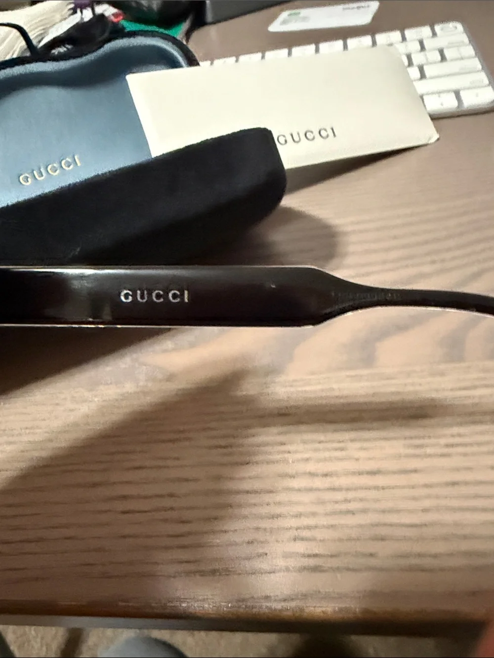 Gucci Black Gloss Rectangular Glasses with Logo Temples